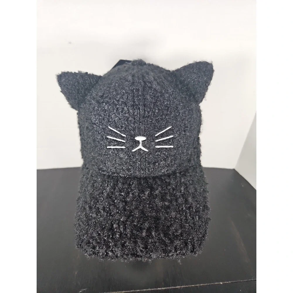 David And Young Cap Black Cat With Ears, Fuzzy, Strap Back, New With Tags